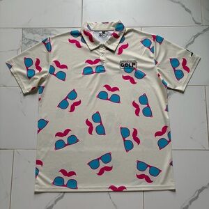 Weekend Warrior Short Sleeve Golf Polo Shirt Size XL Sunglasses Mustache Print